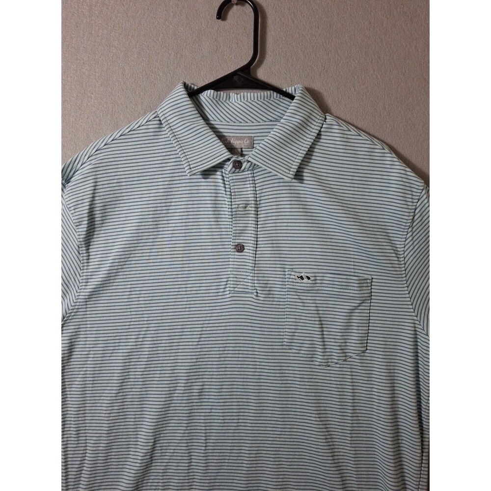 Fish Hippie Polo Shirt Blue Stripes Collared Golf Tennis Striped Men's Large